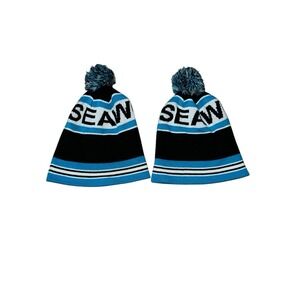 Sea World Lot Of 2 Fold Over Beanie Hat Cap Pom Black Blue White Unisex Adult